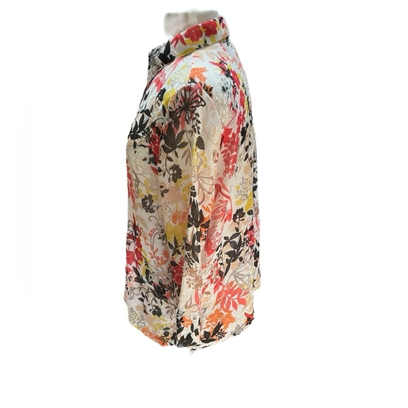 Alfred Dunner Floral Semi Sheer Blouse Button Up Top 3/4 Sleeve Size 14P - Picture 2 of 6